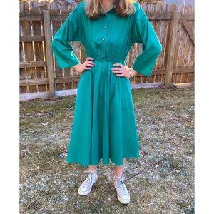 Vintage Teal Green Long Sleeve Shirt Dress